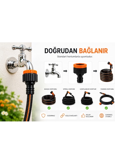 1/2 Hortum Bağlantı Aparatı + 1/2-3/4 Musluk Adaptörü Bahçe Sulama Seti Universal 1/2 Ve 3/4