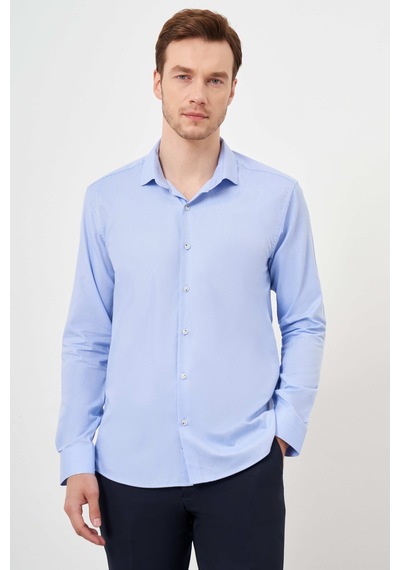 Morven Erkek A. Mavi Pamuk Baskılı Desenli İtalyan Yaka Slim Fit Gömlek 24mc004100311 A. Mavi