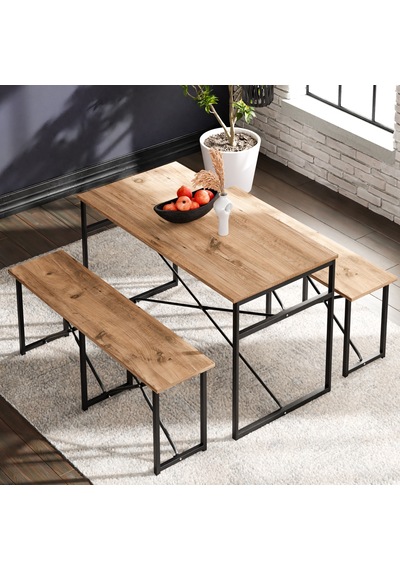 Masa Takımı Bench Bank Masa Seti 120x60  Masa Mutfak Masası Yem