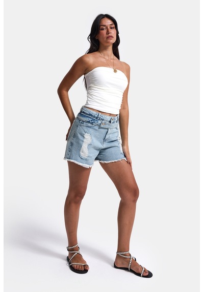 Itsbasic Kadın Kot Rengi 11s6-3 Relax Mom Kemer Detaylı Tasarım Denim Şort