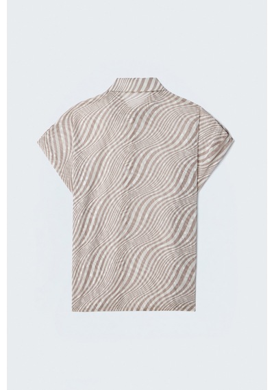 Sateen Kısa Kollu Zebra Desenli Gömlek - Bej-137642