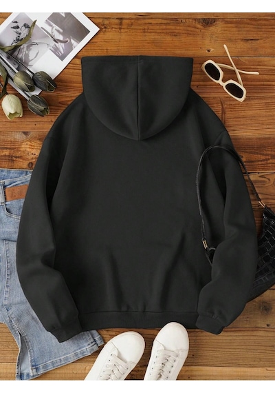Startmore Unisex Oversize Kapüşonlu Kanguru Cepli Goodzila Baskılı Siyah Siyah