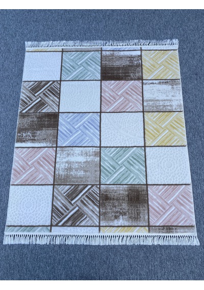 Kareli Desenli Renkli Kesme Halı 120x140 Kesme Akrilik Halı