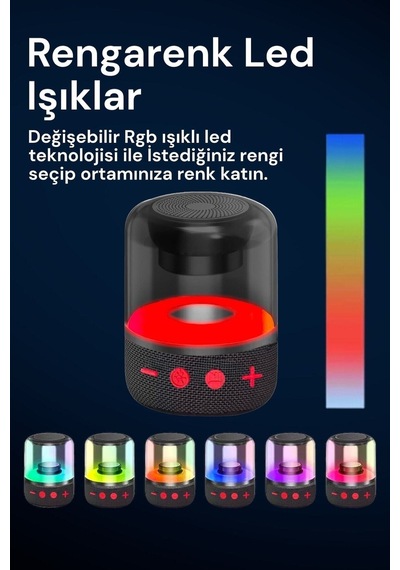 Işıklı Bluetooth Hoparlör Ses Bombası Yüksek Ses Yeni Nesil 2023 Version Gri