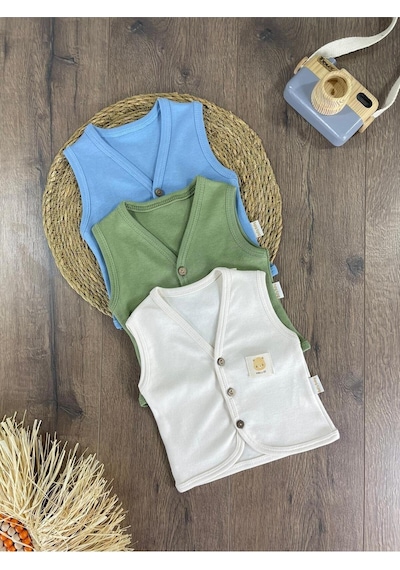 Bebicix 3'lü Yelek Seti %100 Organik Pamuk Mevsimlik Unisex Yesil