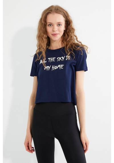 Kadın Baskılı T-shirt Lacivert