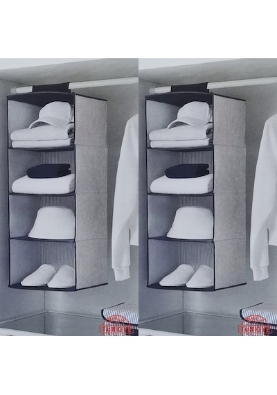 2 Adet 4 Raflı Dolap Düzenleyici 30x30x85 Cm Mavi