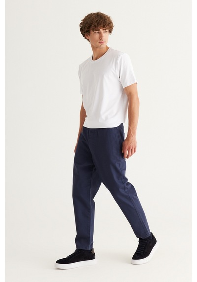 AC&Co / Altınyıldız Classics Erkek Lacı Slim Fit Dar Kesim Beli Bağlamalı %100 Pamuk Pantolon Lacivert