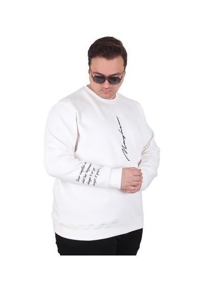 Starbattal Büyük Beden Bisiklet Yaka Sweat Double Face 25707 Ekru Ekru