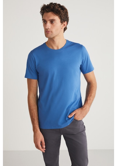 Grimelange Mıchel Erkek Slim Fit Dar Kesim %100 Organik Pamuklu Yana Kayan Dikişli Basic Örme Mavi T-shirt Grimelange Mıchel Erkek Slim Fit Dar Kesim %100 Organik Pamuklu Yana Kayan Dikişli Basic Örme Mavi T-shirt