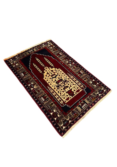 El Dokuma Sıfır Adana Yörük Halısı 100x150 Krem Kırmızı %100 Kök Boya Yün Halı