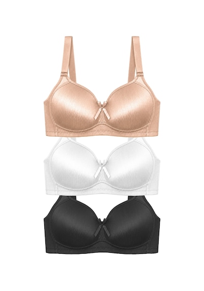 Cottonill Bra - Elvia Büyük Beden Parlak Balensiz Straplez Minimizer Kadın Sütyen 3'lü Paket-2 Çok Renkli