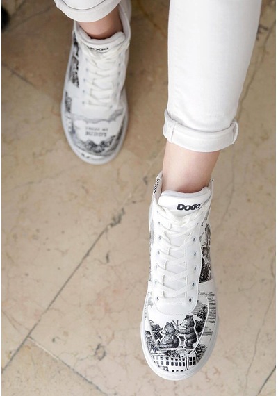 Kadın Vegan Deri Beyaz High Sneakers - Trust Me Buddy Tasarım Çok Renkli