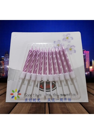 10 Adet Yüksek Kalite Kıvrımlı Metalik Pembe Mum 8 Cm Pembe Pasta Mumu Parlak Pembe Doğum Günü Mumu Tüm Yaşlar