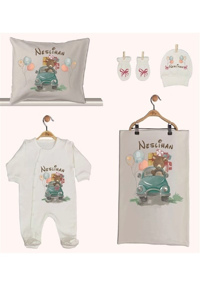 Pia Baby Gl 1935-02 İsme Özel Beşli Tulum Set Krem