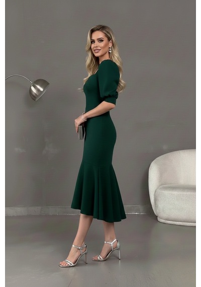 Defymoda Kadın Balık Model Cazibeli Elbise Yeşil