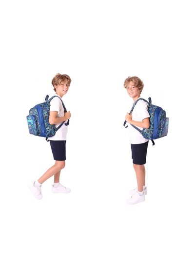 Kaukko Kids Kız Çocuklara Özel Lacivert Yeşil - Kamyon Detaylı Üçlü Okul Çantası Seti Lacivert - Yeşil