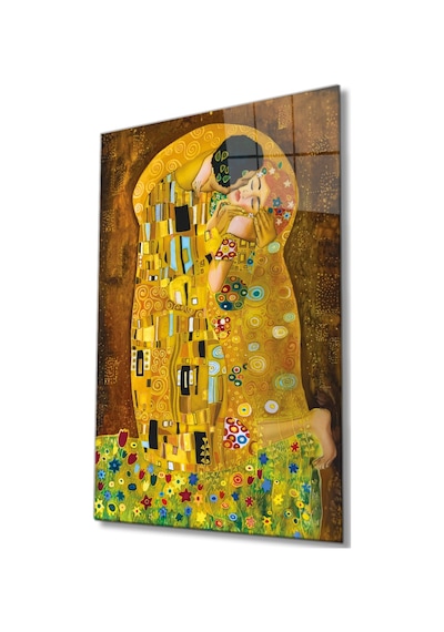 Gustav Klimt Öpücük Cam Tablo Evlika, Ev Ve Ofis Duvar Dekoru, Hediyelik Büyük Temperli 4 Mm Cam Tablo Evlika