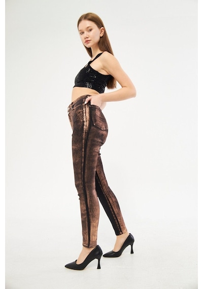 Varaklı Çift Renk Jean Pantolon 001