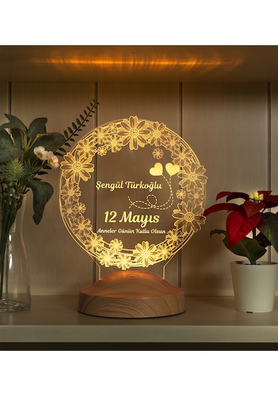 Anneler Günü Papatya Kişiye Özel Hediye 3D Led Lamba