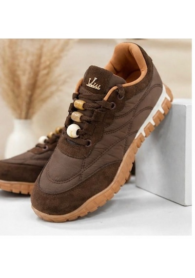 Papucumun Dünyası Kadın Sneaker Şık Tasarımlı Boncuk Detaylı Acı Kahverengi