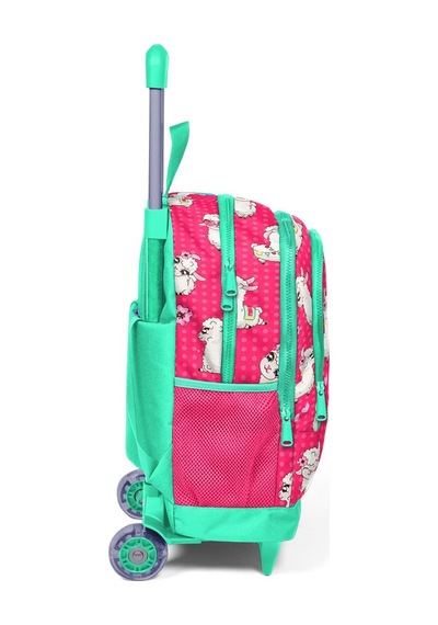 Coral High Kids Neon Mercan Su Yeşili Alpaka Desenli Üç Bölmeli Çekçekli Okul Sırt Çantası 23364