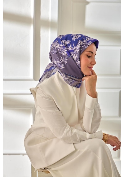 Silk Home Twill İpek Eşarp 11482-20 Morcivert, Lila, Koyu Mor, Krem