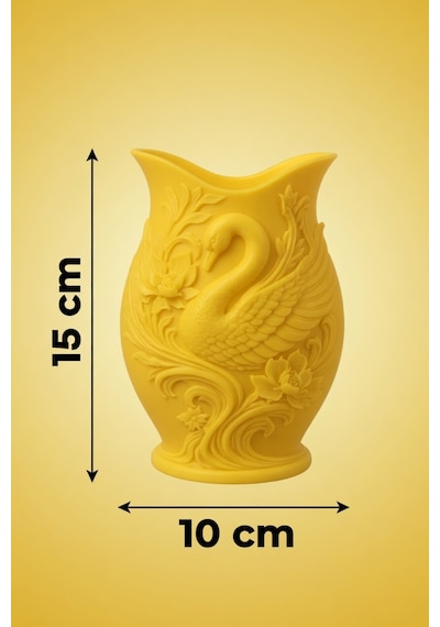 Kuğu Desenli Dekoratif Vazo 15 Cm 3d Baskılı Mat Dokulu Şık Masa Ve Raf Dekoru Sarı