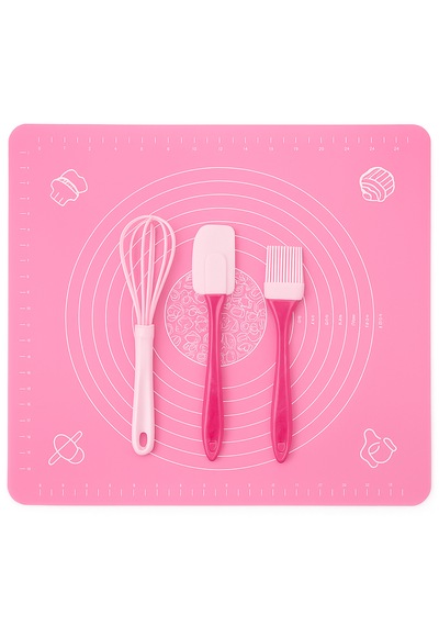 Silikon Hamur Açma Matı 40x50 Cm + 3 Lü Mutfak Seti Çırpıcı, Spatula, Yağ Fırçası