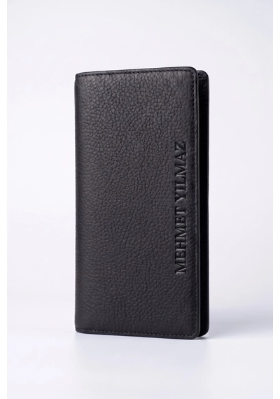 Vanilla Collection İsim Baskılı Hakiki Deri Portföy Telefon Bölmeli Unisex Cüzdan Siyah