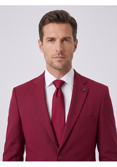 Tk6893 Erkek Klasik 2 Li Takım Elbise 2 Düğmeli Slim Fit Esnek Kumaş Çift Yırtmaçlı 7 Drop Bordo