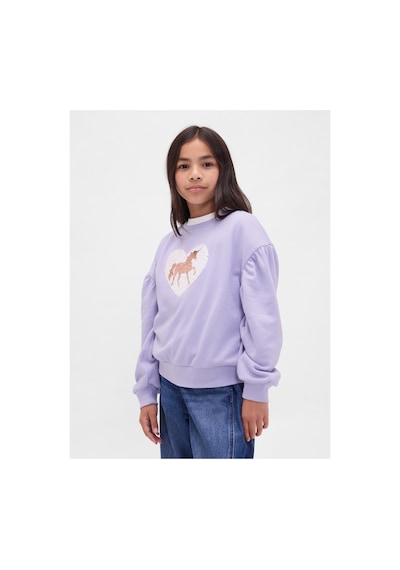 Gap Kız Çocuk Relaxed Flippy-sequin Grafikli Sweatshirt Mor