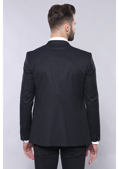 Düz Koyu Lacivert Slim Fit Ceket Yelek Set Wessi 001