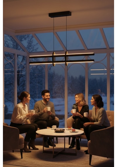 Halo Bronz Lineer Led Sarkıt Avize Kumandalı Dim Edilebilir Yukarı & Aşağı Işık Sarı Işık