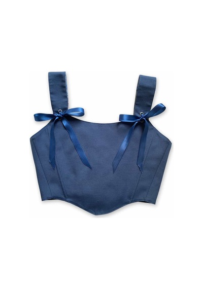 L'aura Corset Mavi Çiçek Desenli Çift Taraflı Bayan Korse