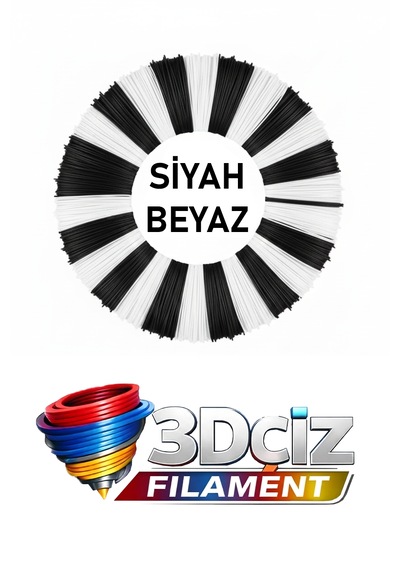 Pla 3d Kalem Filament Pla Siyah - Beyaz Renk 10 X 2 Metre 20 Metre Pla Filament