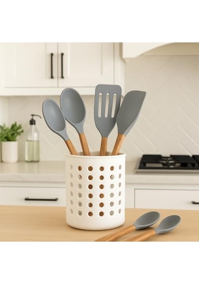Beyaz Kaşıklık Beyaz Silindir Plastik Kaşıklık Modern Delikli Tasarım, Hava Geçişli Dayanıklı Mutfak Düzenleyici Kaşıklık Diğer