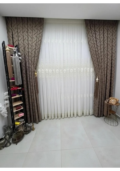 Nivemeshome Cansel Gold 1/3 Pileli Tül Perde Ekru