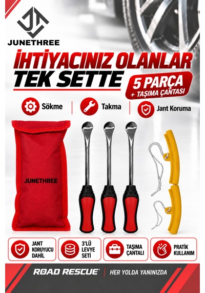 Jant Korumalı Lastik Montaj Seti 3'lü Metal Lastik Sökme Takma Levyesi Bisiklet Motosiklet Uyumlu