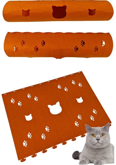 Kedi Oyuncağı Tüneli 1. Kalite 3mm Keçeden Geçmeli Kedi Ve Pati Figürlü 9 Renk A4