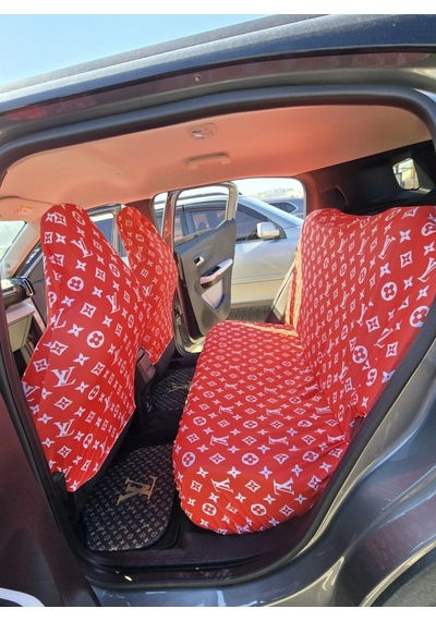 Lv Desen Xl Kırmızı 3d Baskı Otomobil Servis Kılıfı Ön Ve Arka 4parça Takım 1.kalite Likrali Penye Y 1 Takım