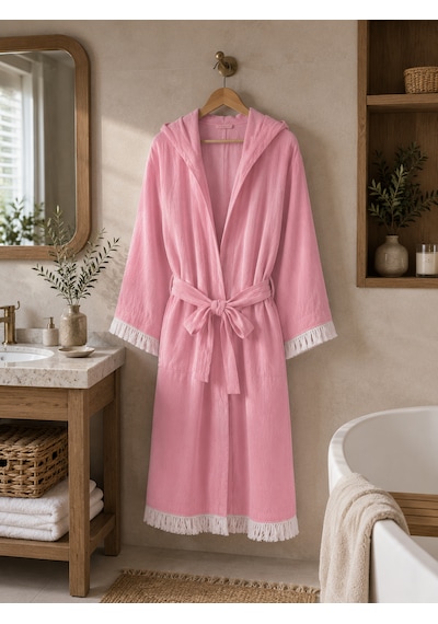 Aquatolıa Muslin Düz Desen Plaj, Sauna, Spa, Banyo Amaçlı Bornoz. Pembe