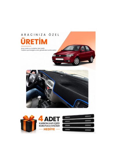 Fıat Albea 1999-2005 Uyumlu Torpido Koruma Örtüsü Oto Kılıfı - Siyah Mavi