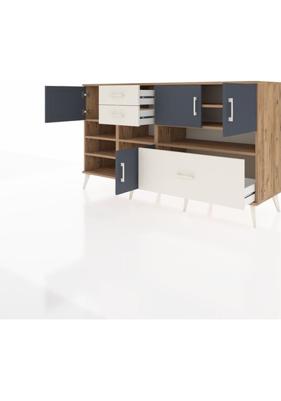 Kronos Konsol 7 Raflı 3 Çekmeceli 4 Kapaklı 176x59x99 Çam-antrasi Çam-antrasit/aytaşı