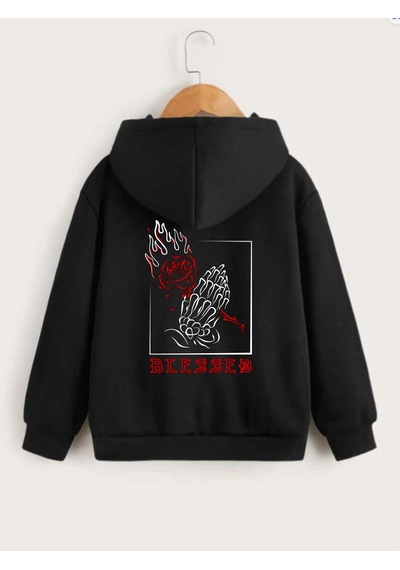 Moda Assema Çocuk Unisex Kapüşonlu Ön Ve Arka Blessed Baskılı Sweatshirt - Siyah Çok Renkli Moda Assema Çocuk Unisex Kapüşonlu Ön Ve Arka Blessed Baskılı Sweatshirt - Siyah Çok Renkli