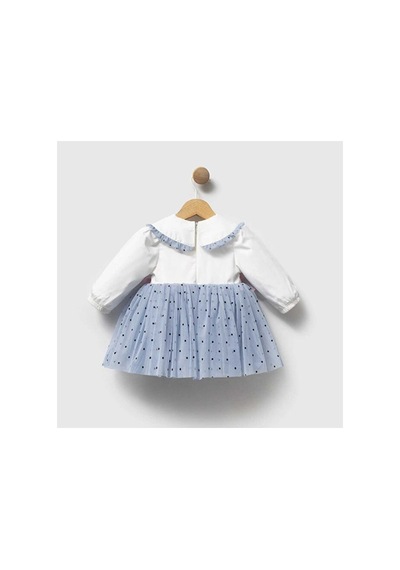 Ministok Bluebell Dream Yakası Nakış Detaylı Tütü Etekli Kız Bebek Elbise Mavi