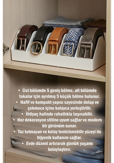 10 Bölmeli Kemer Organizer, Çorap, Kravat, Takı, Makyaj, Çekmece, Dolap İçi Depolama beyaz
