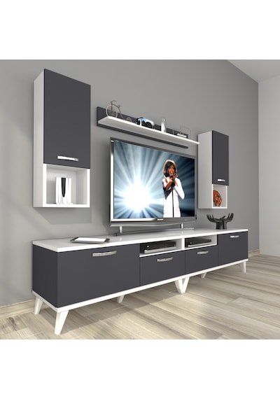 Decoraktiv Eko 5220da Mdf Retro Tv Ünitesi Tv Sehpası Beyaz - Antrasit