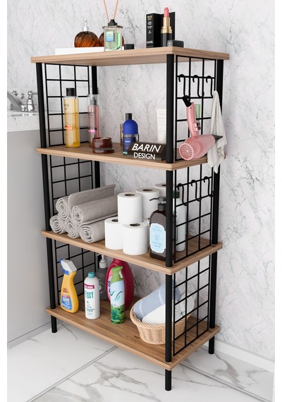 Çevir Kur Kolay Kurulum 4 Katlı Banyo Rafı Metal Telli Çok Amaçlı Organizer Dolap Stand Raf Atlantik Çam