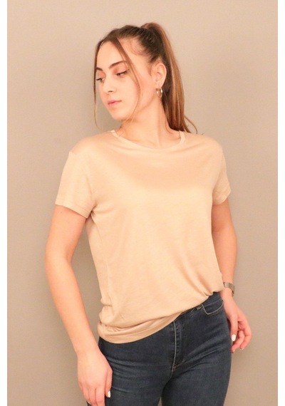 Rich Kadın O Yaka T-shirt %100 Pamuk Tişört Bej